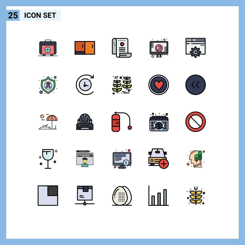 Pack of 25 Modern Filled line Flat Colors Signs and Symbols for Web Print Media such as web online health romance report Editable Vector Design Elements