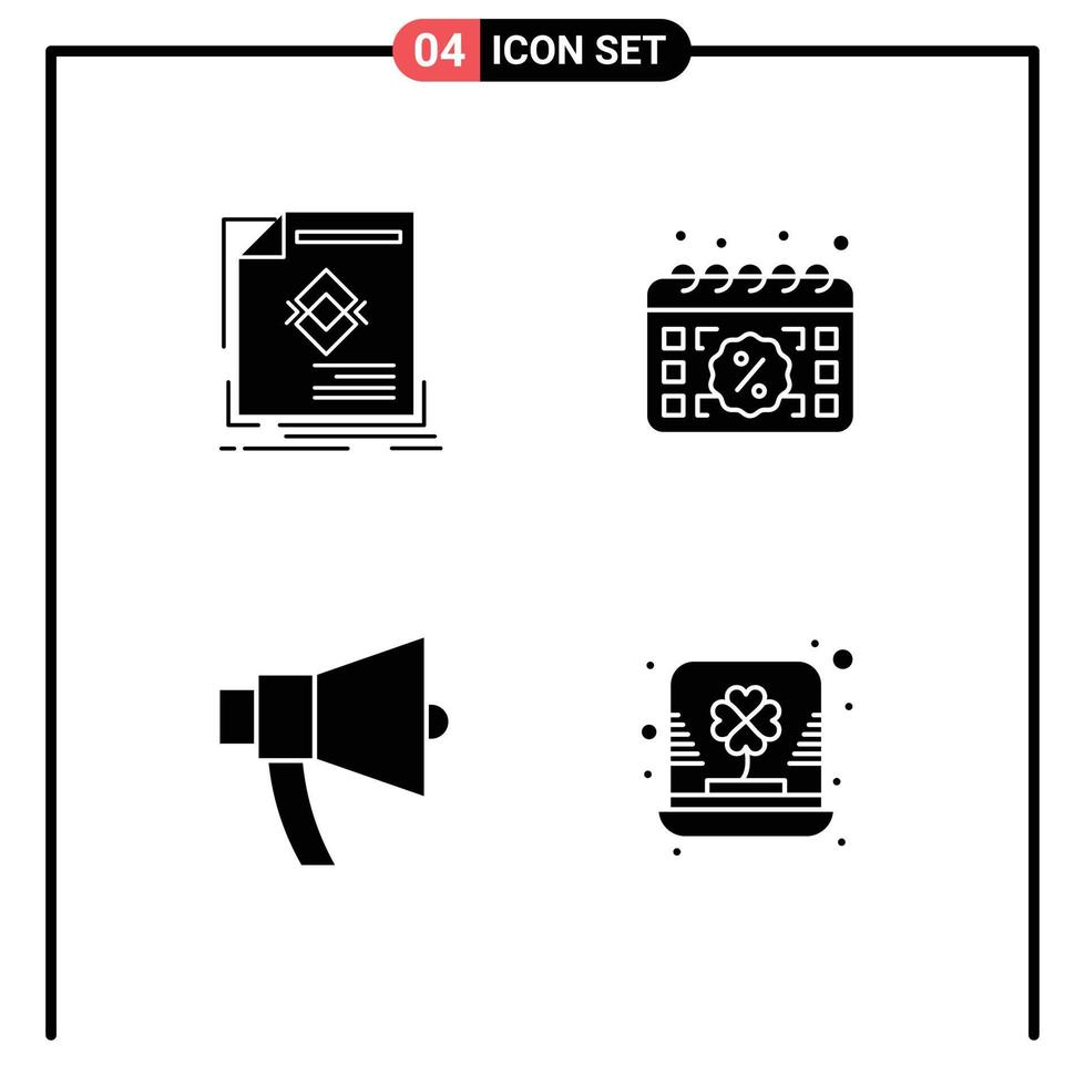 Set of 4 Vector Solid Glyphs on Grid for ad sale magazine calendar announcement Editable Vector Design Elements