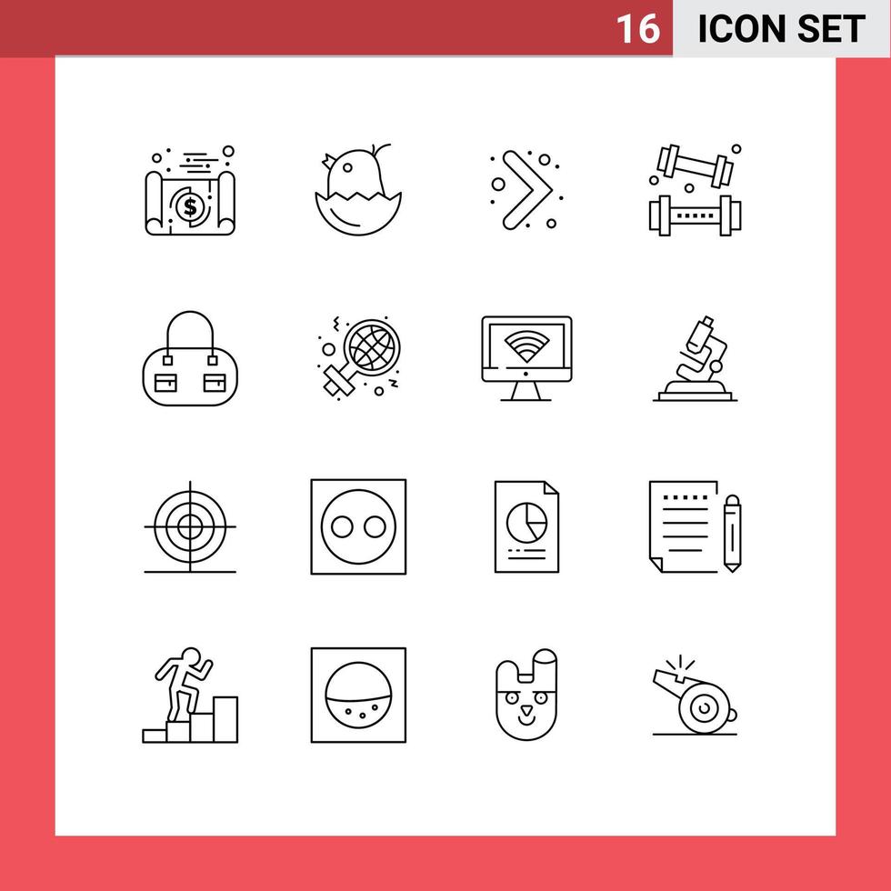 Pack of 16 creative Outlines of bag lifting happy game activities Editable Vector Design Elements