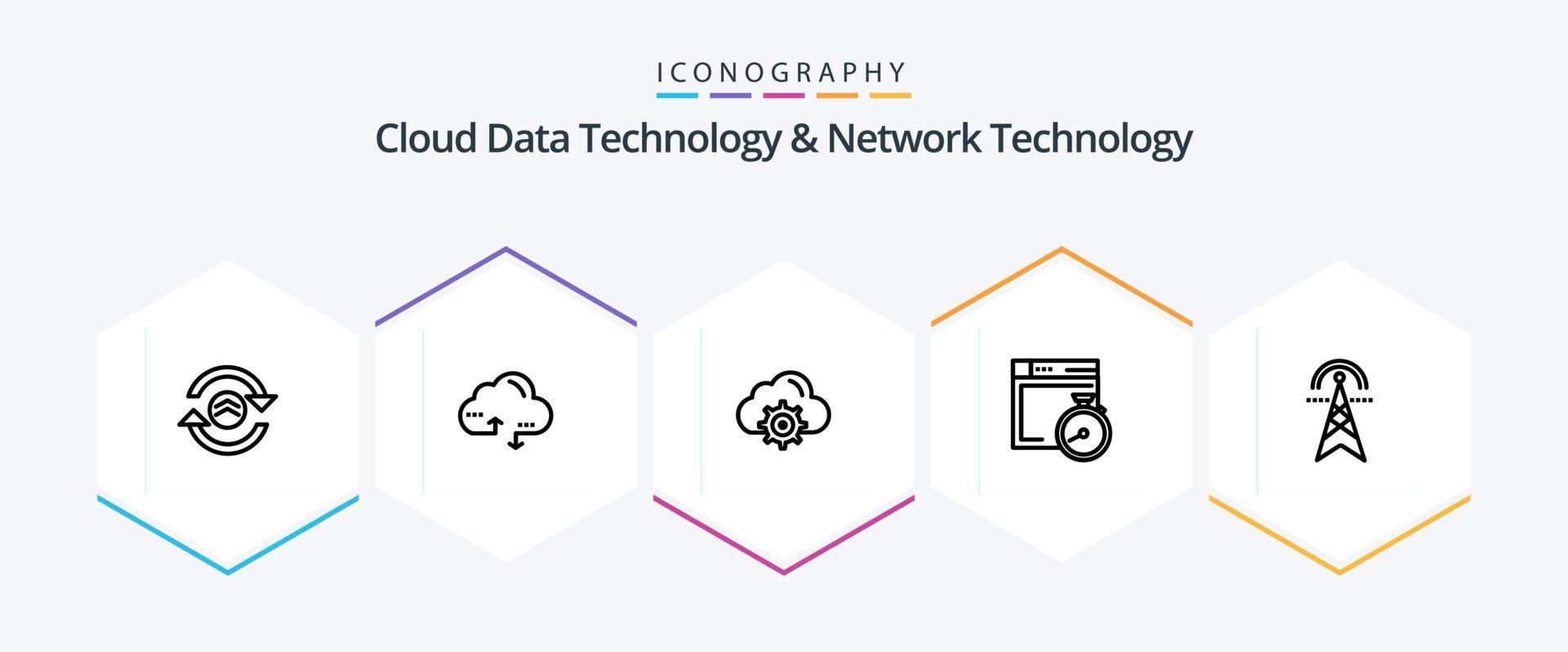 Cloud Data Technology And Network Technology 25 Line icon pack including electricity. computing. cloud. compass. file vector