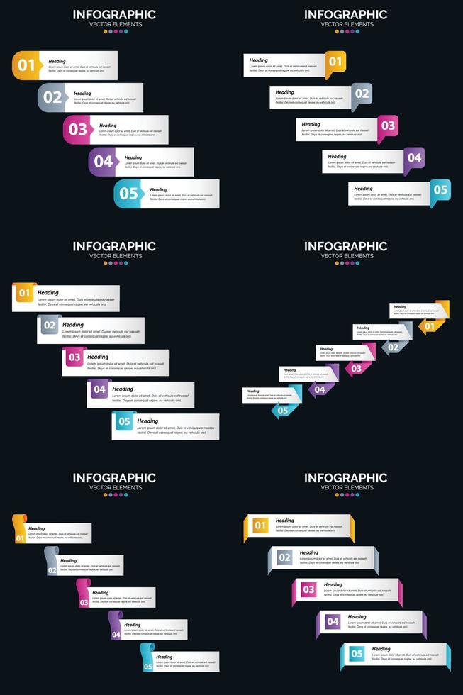 Vector 6 Infographics Pack Presentation slide template 5 Steps cycle diagrams and timelines