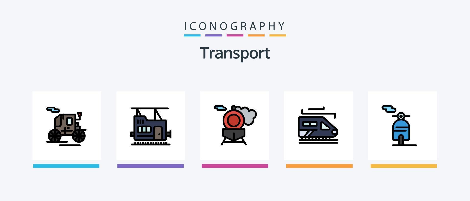 la línea de transporte llenó el paquete de 5 íconos que incluye . transporte. transporte. tranvía transportación. diseño de iconos creativos vector