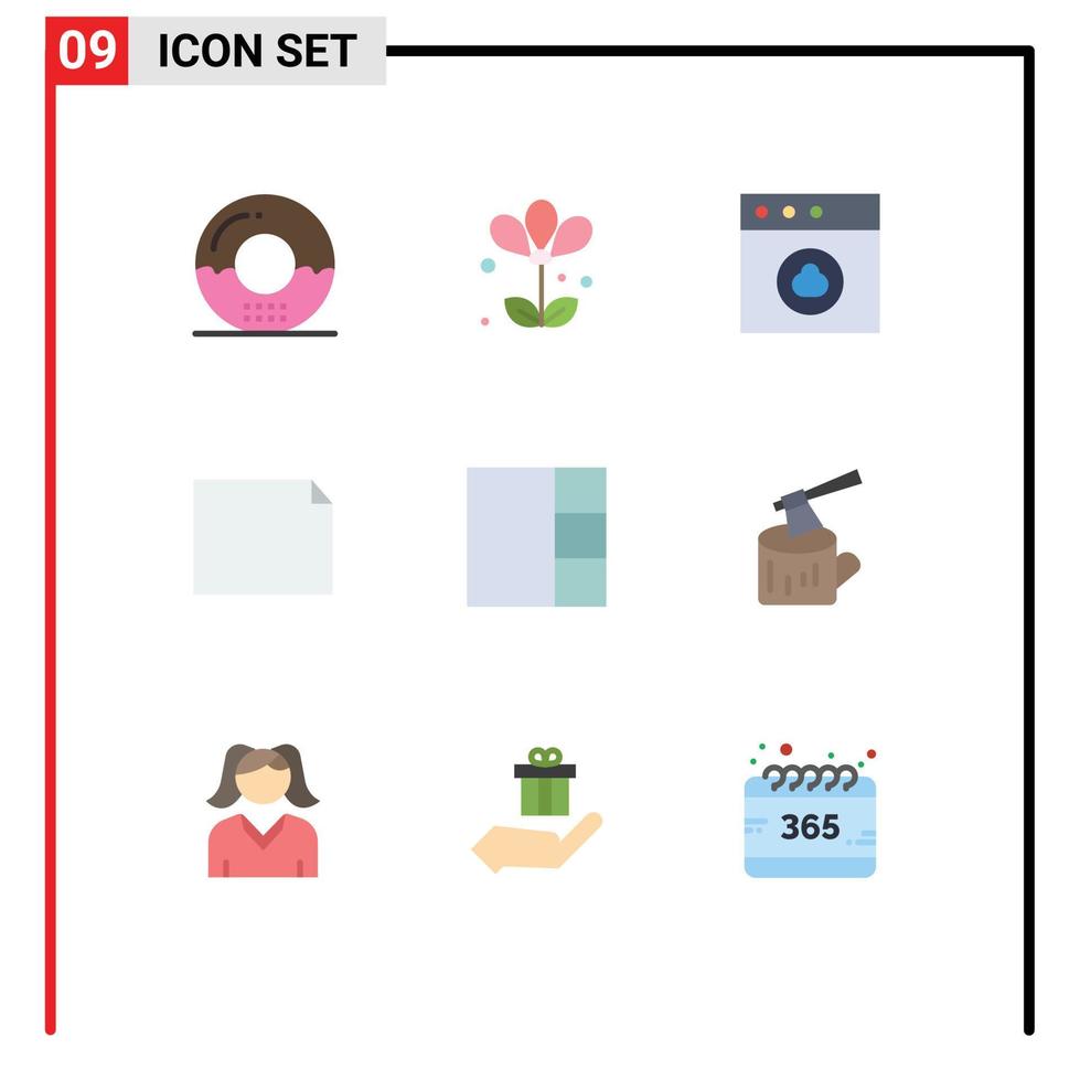 paquete de 9 signos y símbolos de colores planos modernos para medios de impresión web, como elementos de diseño de vectores editables de documento de paisaje de primavera de cuadrícula de hacha