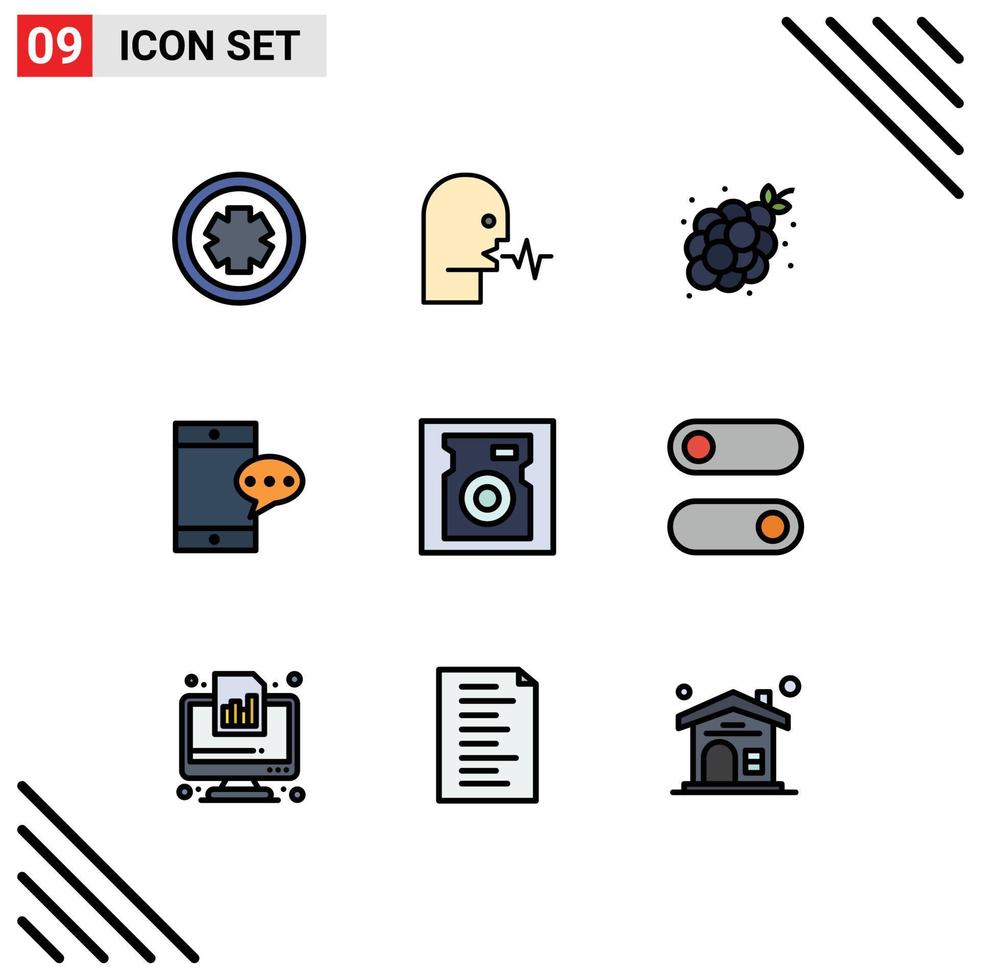 Stock Vector Icon Pack of 9 Line Signs and Symbols for disk chatting talk mobile grapes Editable Vector Design Elements