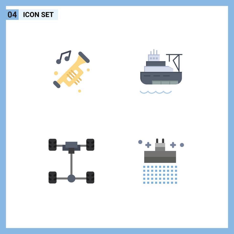 4 iconos planos universales signos símbolos de accesorios chasis de barco de ruido automático elementos de diseño vectorial editables vector