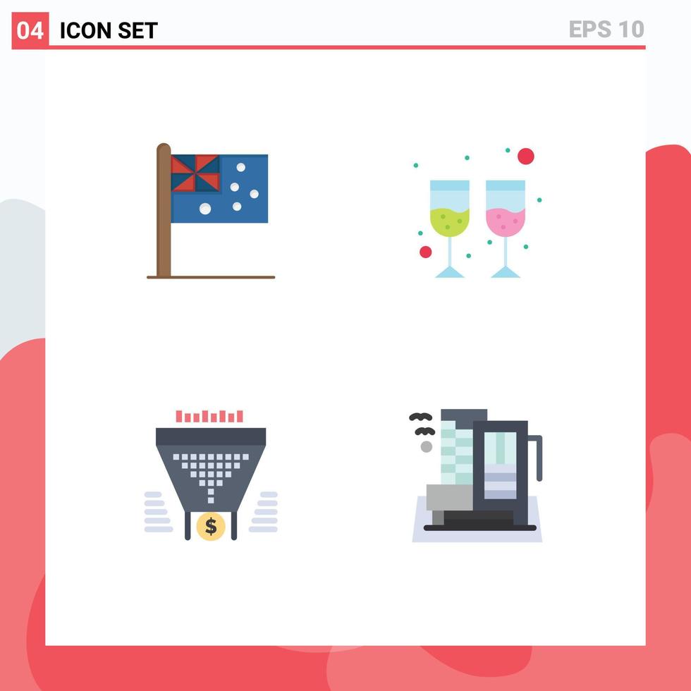 4 Universal Flat Icons Set for Web and Mobile Applications australia funnel nation wine money Editable Vector Design Elements