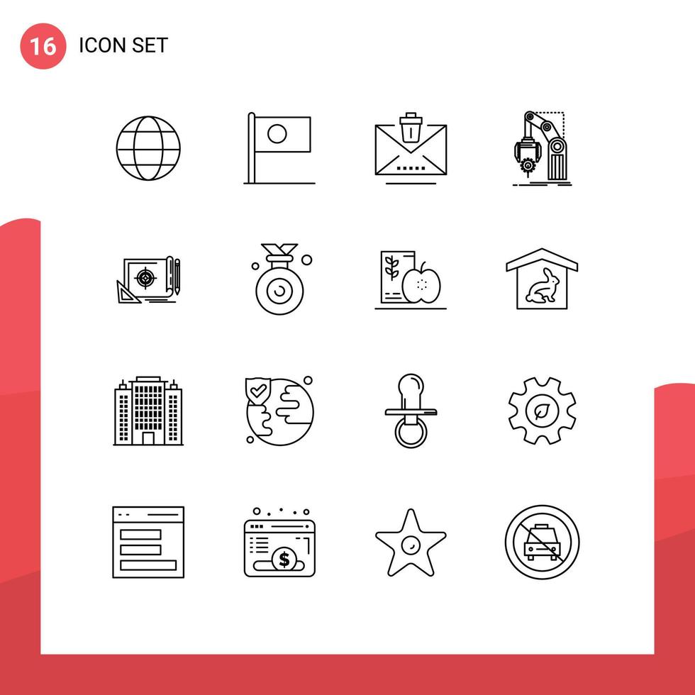 16 Thematic Vector Outlines and Editable Symbols of achievement mechanism delete hand automation Editable Vector Design Elements