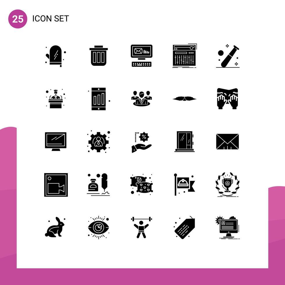 Universal Icon Symbols Group of 25 Modern Solid Glyphs of midi control container message envelope Editable Vector Design Elements