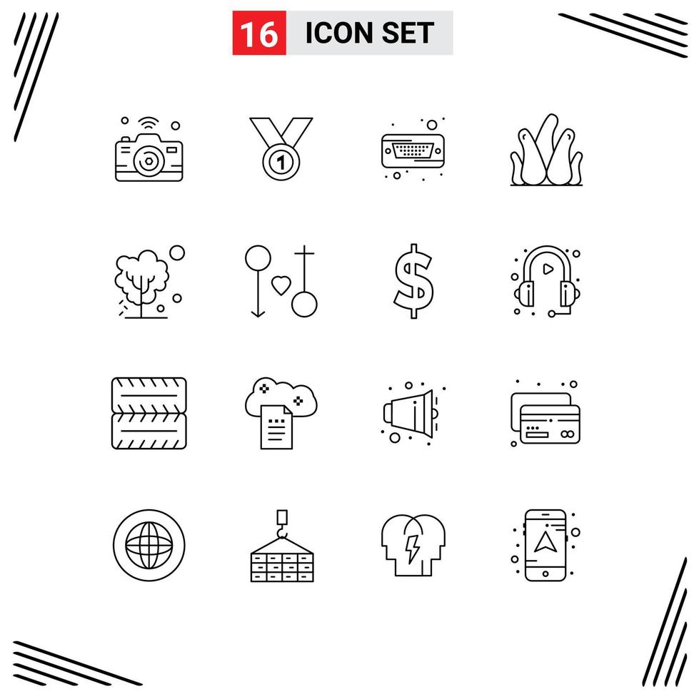 Group of 16 Outlines Signs and Symbols for aloe vera hard leader hard disk drive Editable Vector Design Elements