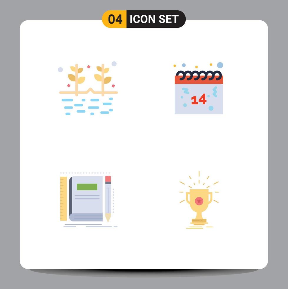 Group of 4 Modern Flat Icons Set for agriculture notebook grains love pocket Editable Vector Design Elements
