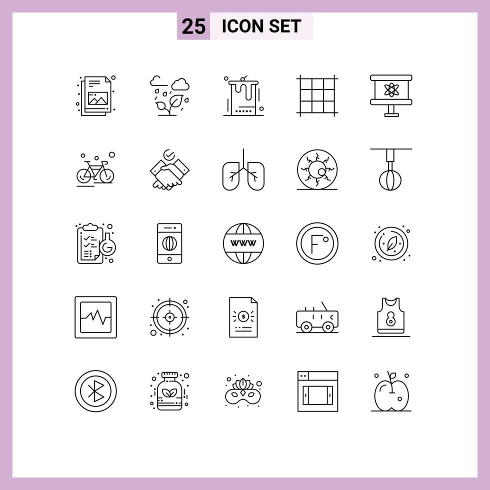 Line Pack of 25 Universal Symbols of bicycle science cake board pixels Editable Vector Design Elements