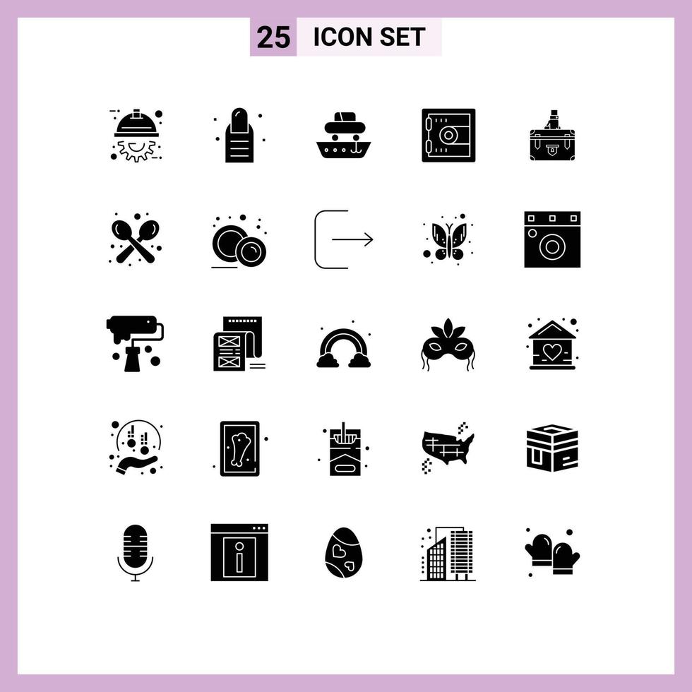 Universal Icon Symbols Group of 25 Modern Solid Glyphs of business suitcase cargo motivation locker Editable Vector Design Elements