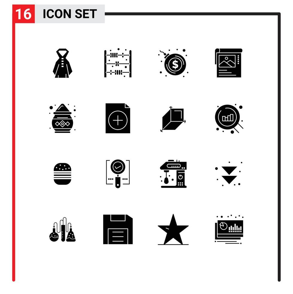 Set of 16 Modern UI Icons Symbols Signs for add pot dollar india brosher Editable Vector Design Elements