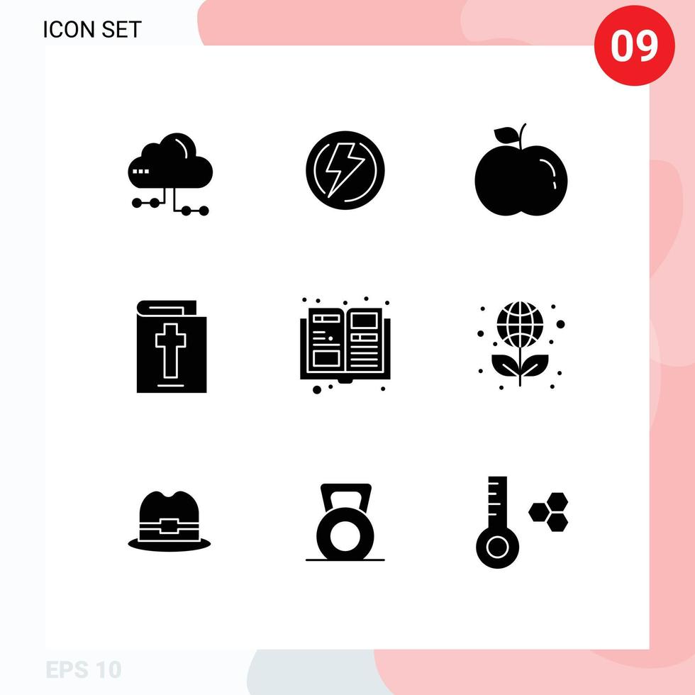 Universal Icon Symbols Group of 9 Modern Solid Glyphs of education items power catalogue halloween Editable Vector Design Elements