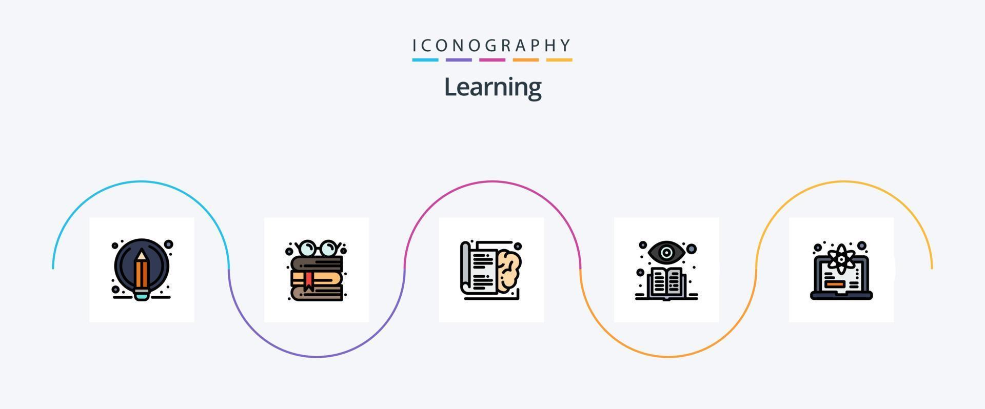 paquete de iconos de 5 planos llenos de línea de aprendizaje que incluye aprender. computadora. libro. aprendizaje supervisado. aprendiendo vector