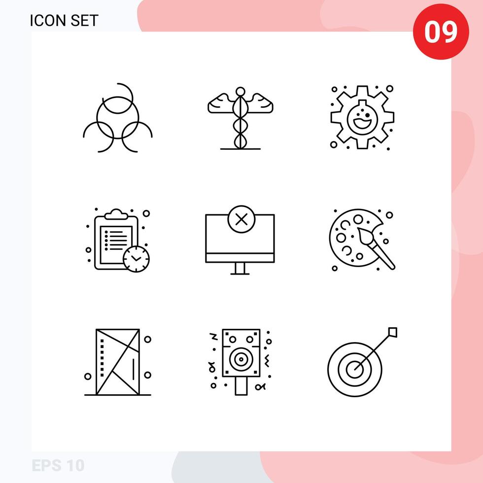 Set of 9 Vector Outlines on Grid for monitor gadget gear devices work Editable Vector Design Elements