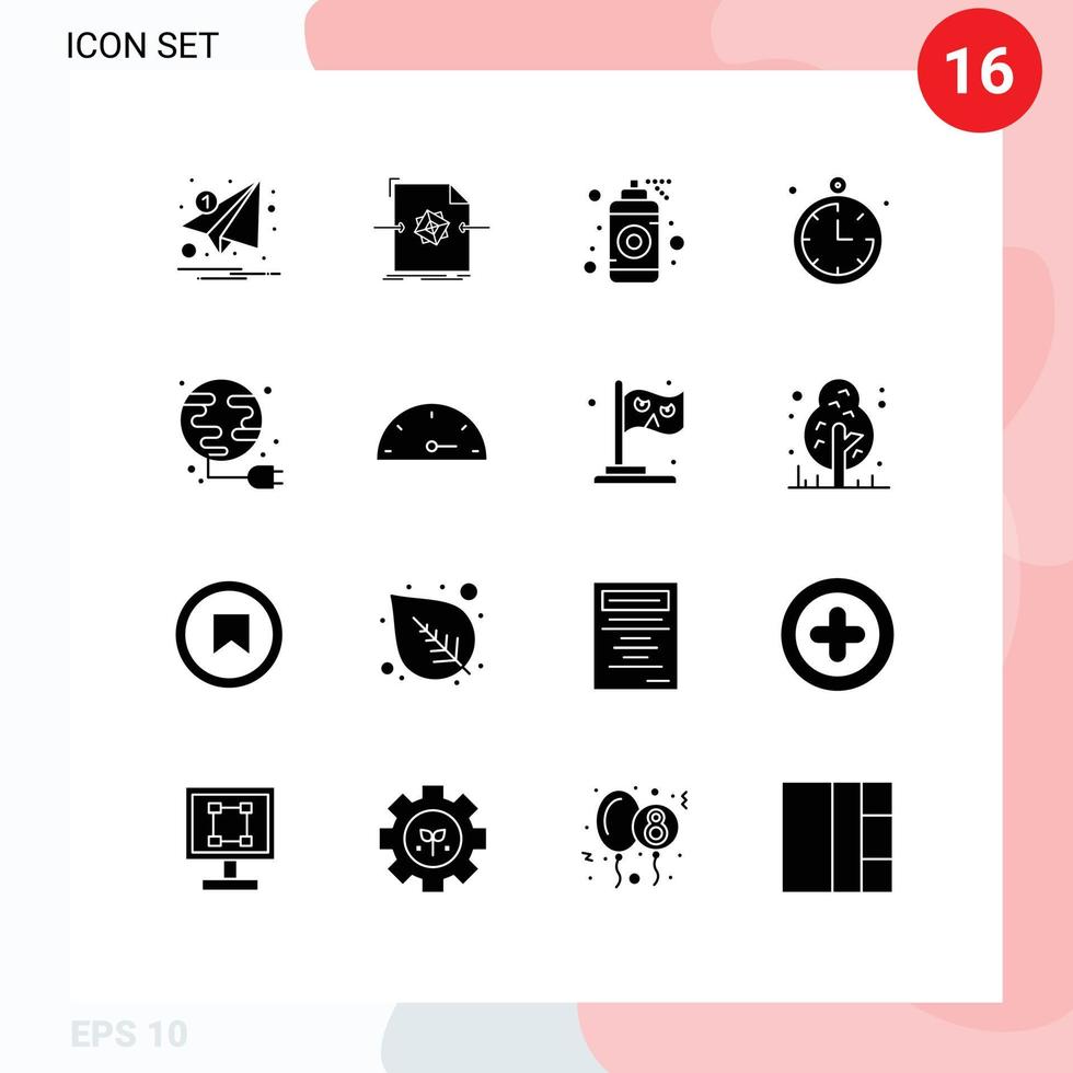 Modern Set of 16 Solid Glyphs and symbols such as plug summer processing location spray Editable Vector Design Elements
