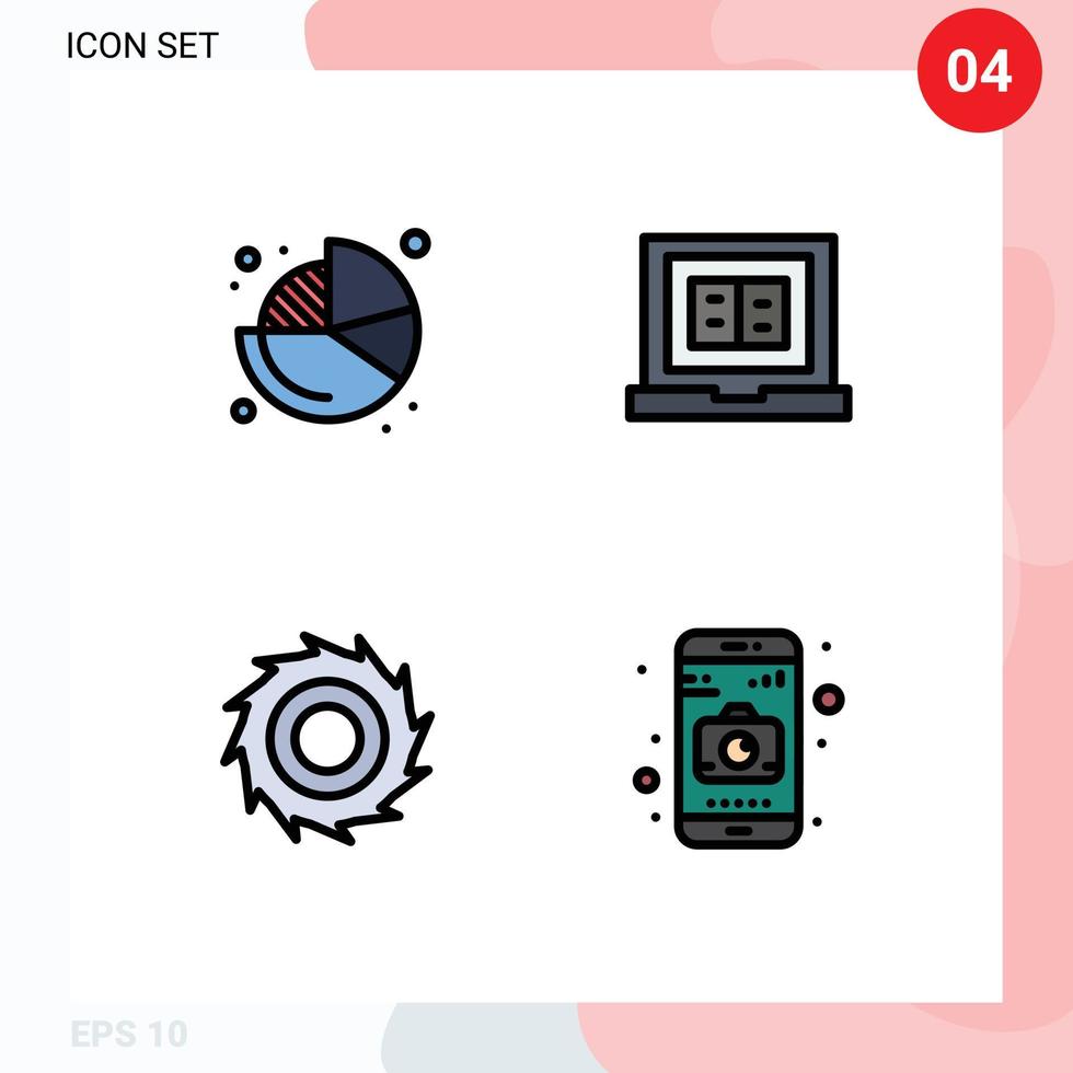 Universal Icon Symbols Group of 4 Modern Filledline Flat Colors of business blades pie laptop application Editable Vector Design Elements
