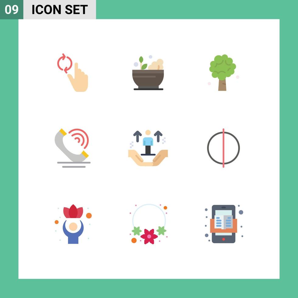 Pack of 9 Modern Flat Colors Signs and Symbols for Web Print Media such as user phone tree communication spring Editable Vector Design Elements