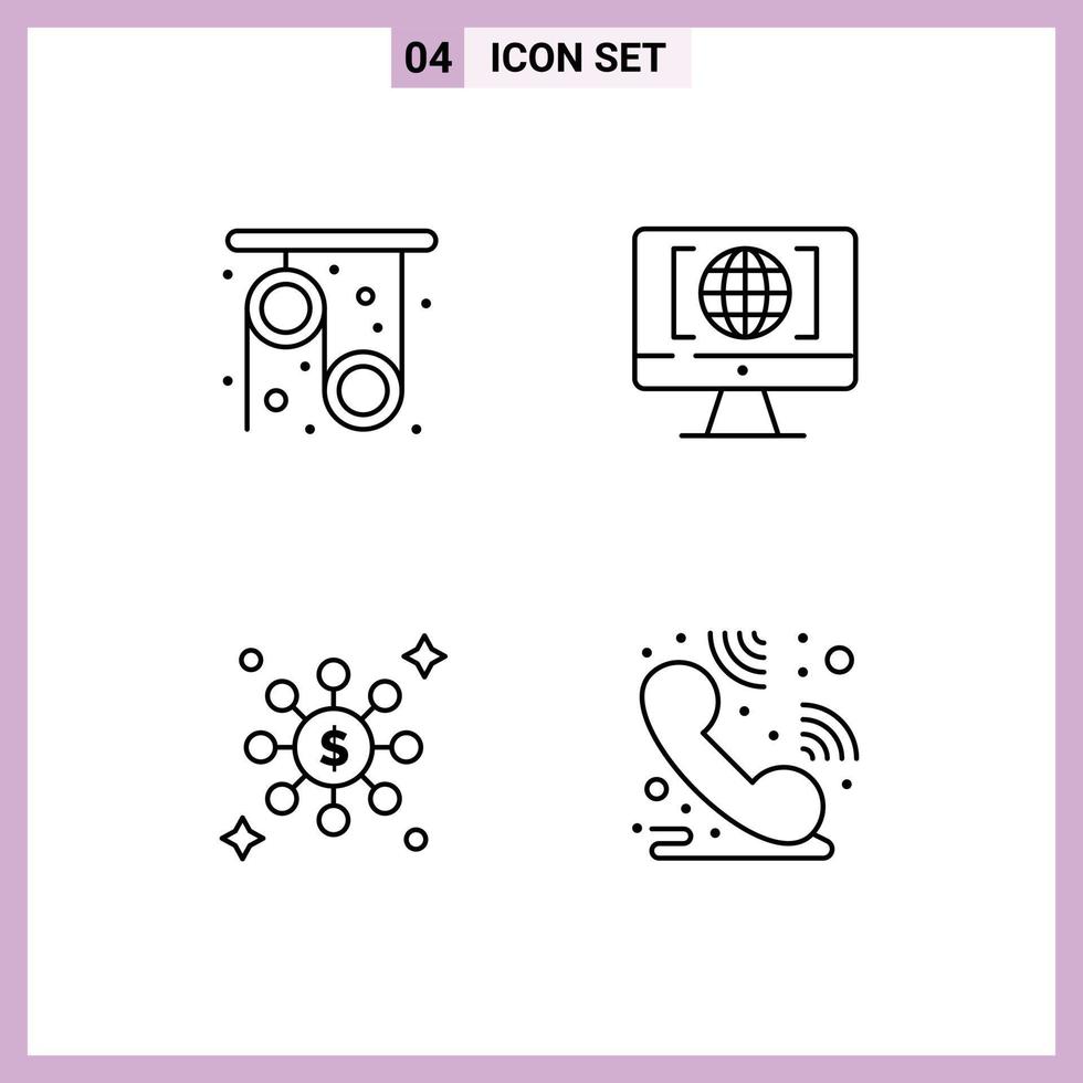 4 Universal Line Signs Symbols of physics share science world call centre Editable Vector Design Elements