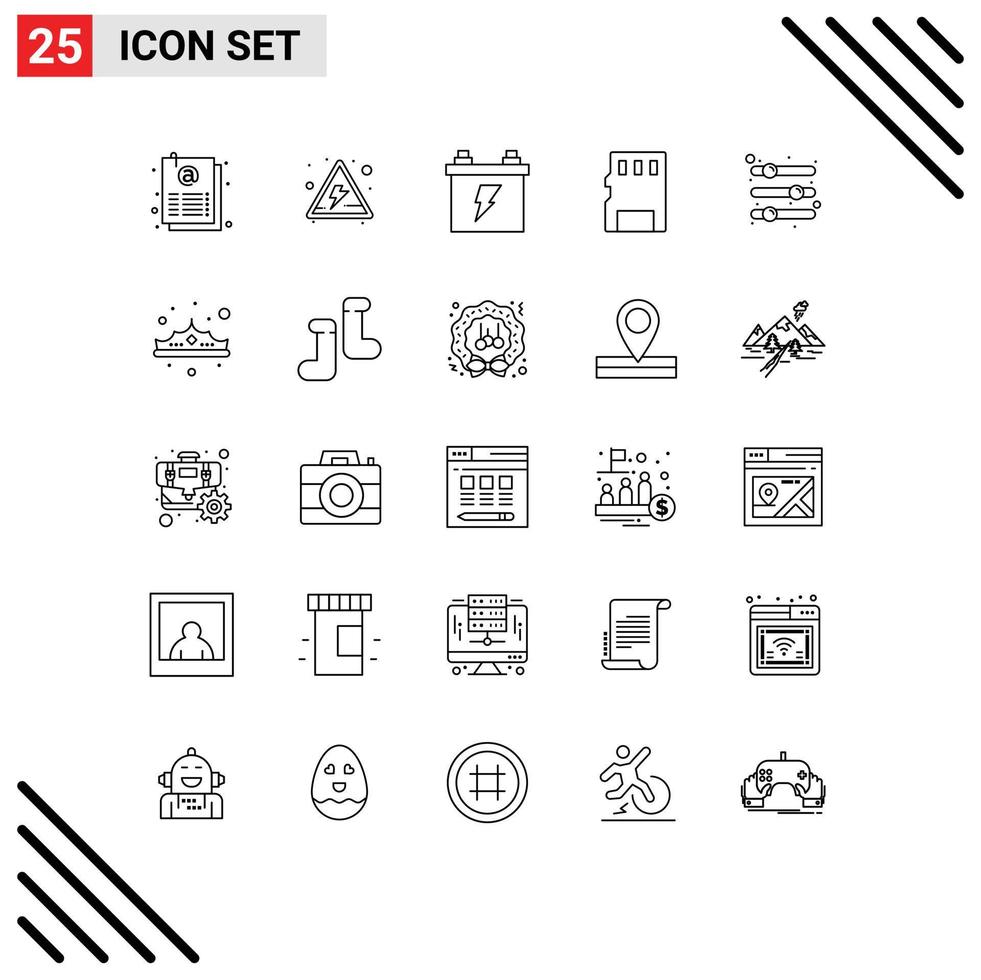 25 Creative Icons Modern Signs and Symbols of options configuration battery sd memory Editable Vector Design Elements