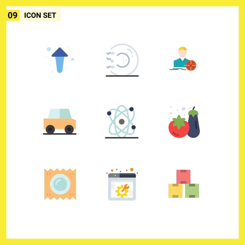 Set of 9 Modern UI Icons Symbols Signs for atom travel medicine car goal Editable Vector Design Elements