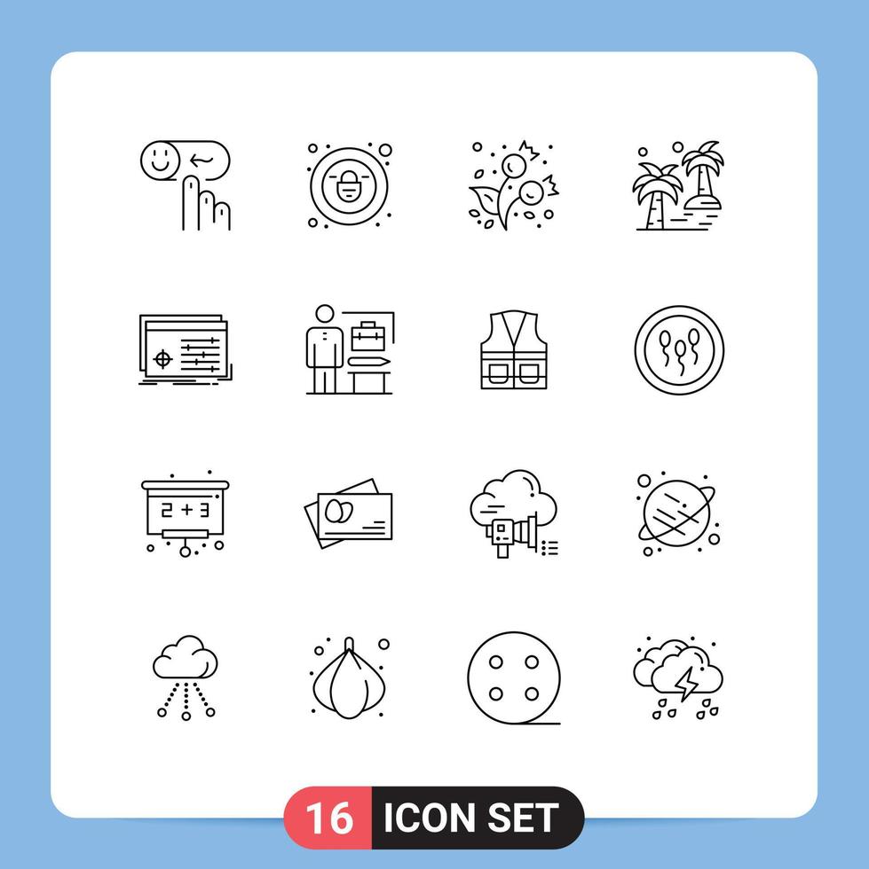 Set of 16 Vector Outlines on Grid for file beach autumn tree date Editable Vector Design Elements