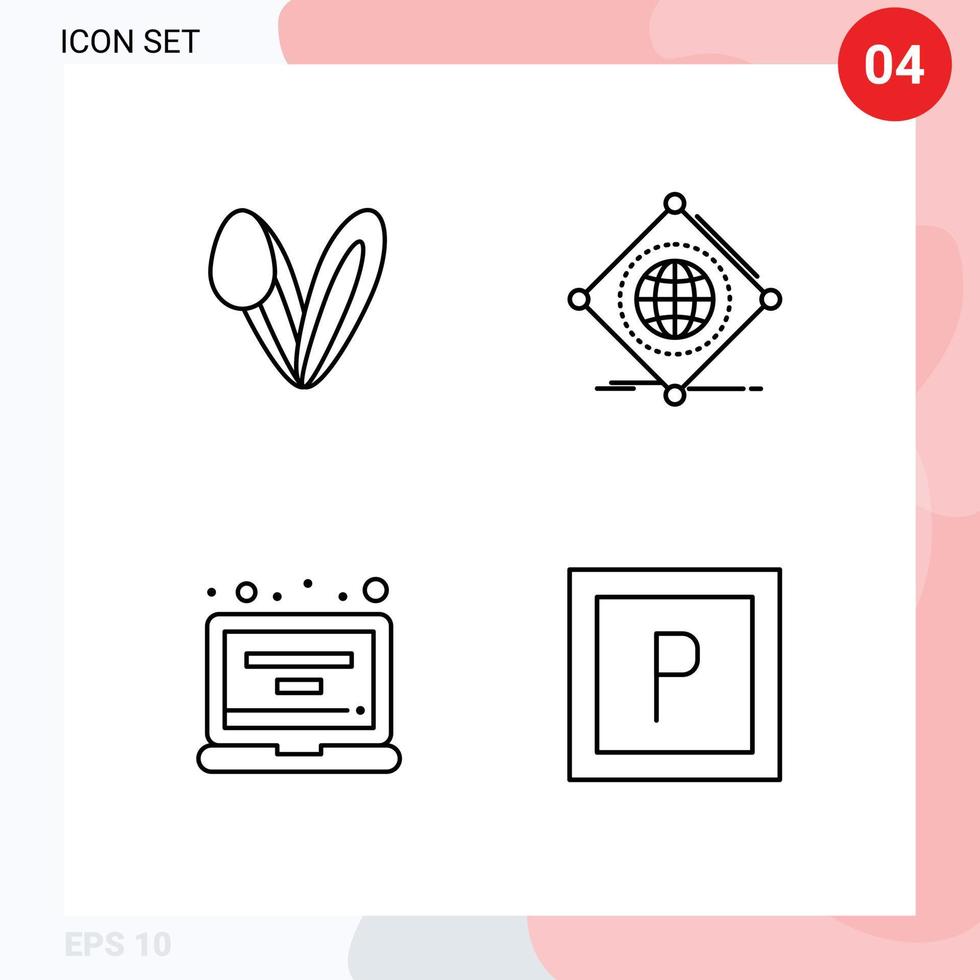 4 Universal Line Signs Symbols of animal account rabbit things laptop Editable Vector Design Elements