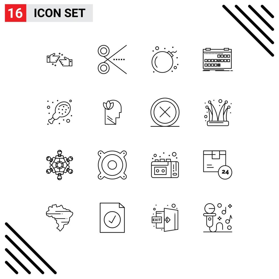 Stock Vector Icon Pack of 16 Line Signs and Symbols for chicken release ui event calendar Editable Vector Design Elements