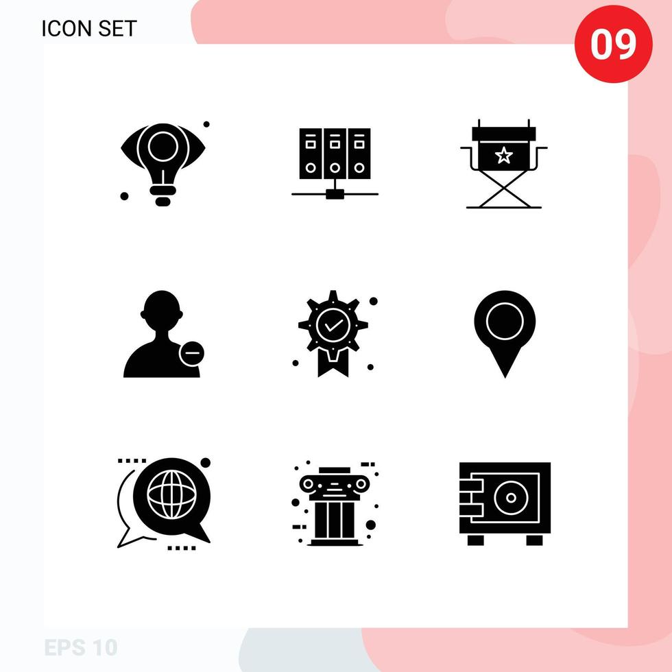 9 Universal Solid Glyphs Set for Web and Mobile Applications medal badge chair award interface Editable Vector Design Elements