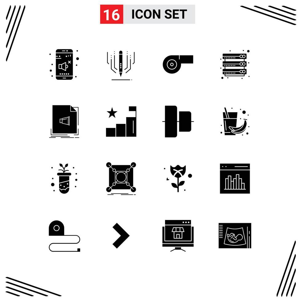 16 User Interface Solid Glyph Pack of modern Signs and Symbols of music file sport audio files Editable Vector Design Elements