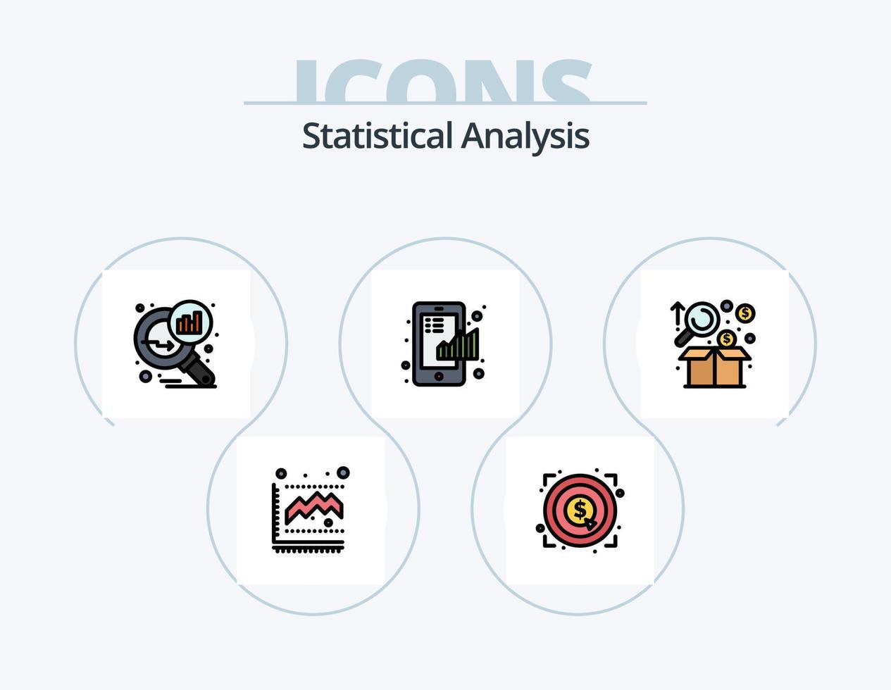 Statistical Analysis Line Filled Icon Pack 5 Icon Design. diagram. bow. ecommerce. board. shopping vector