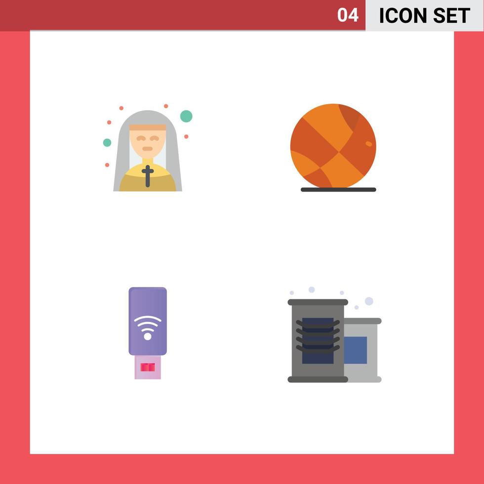 User Interface Pack of 4 Basic Flat Icons of church wifi nun gym signal Editable Vector Design Elements