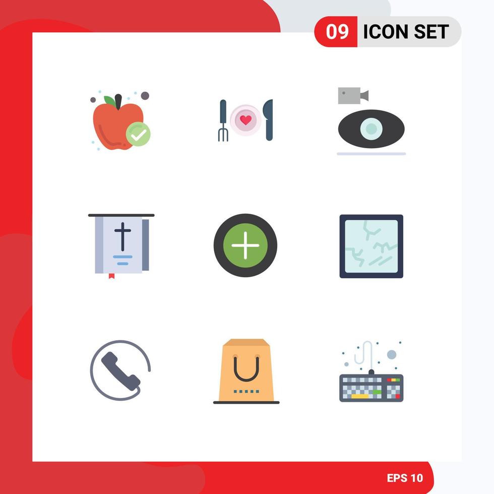 Pack of 9 Modern Flat Colors Signs and Symbols for Web Print Media such as religion book couple bible device Editable Vector Design Elements
