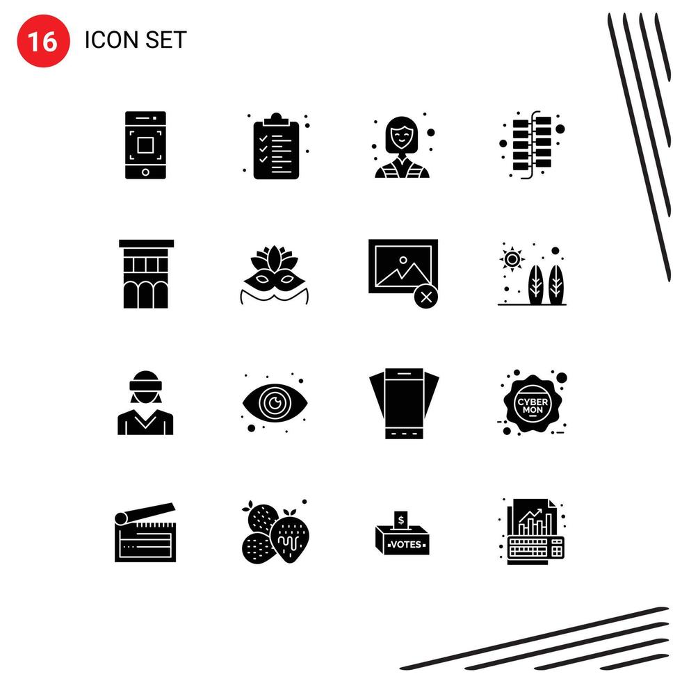 Set of 16 Modern UI Icons Symbols Signs for property estate industry architecture chinese Editable Vector Design Elements