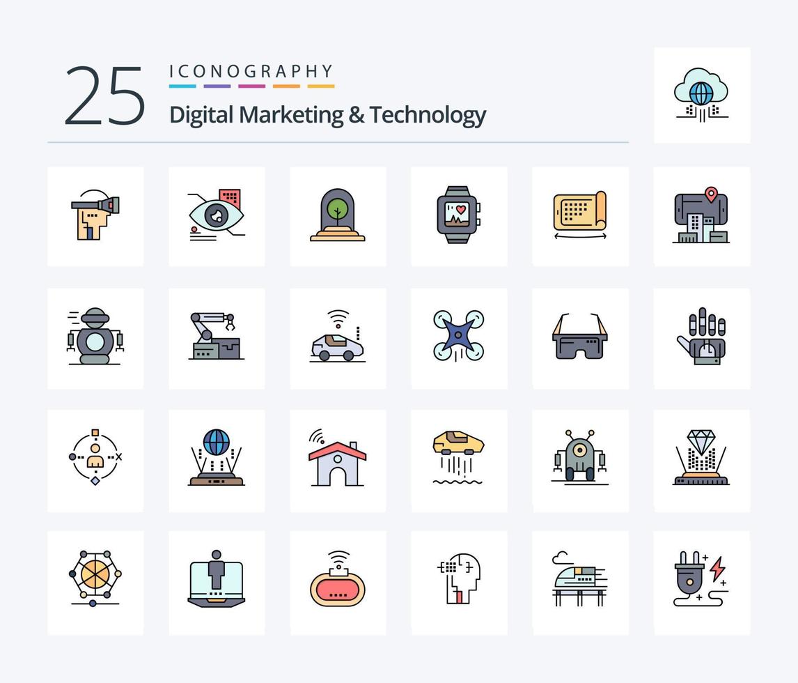 Digital Marketing And Technology 25 Line Filled icon pack including mobile. love. growth. watch. new vector