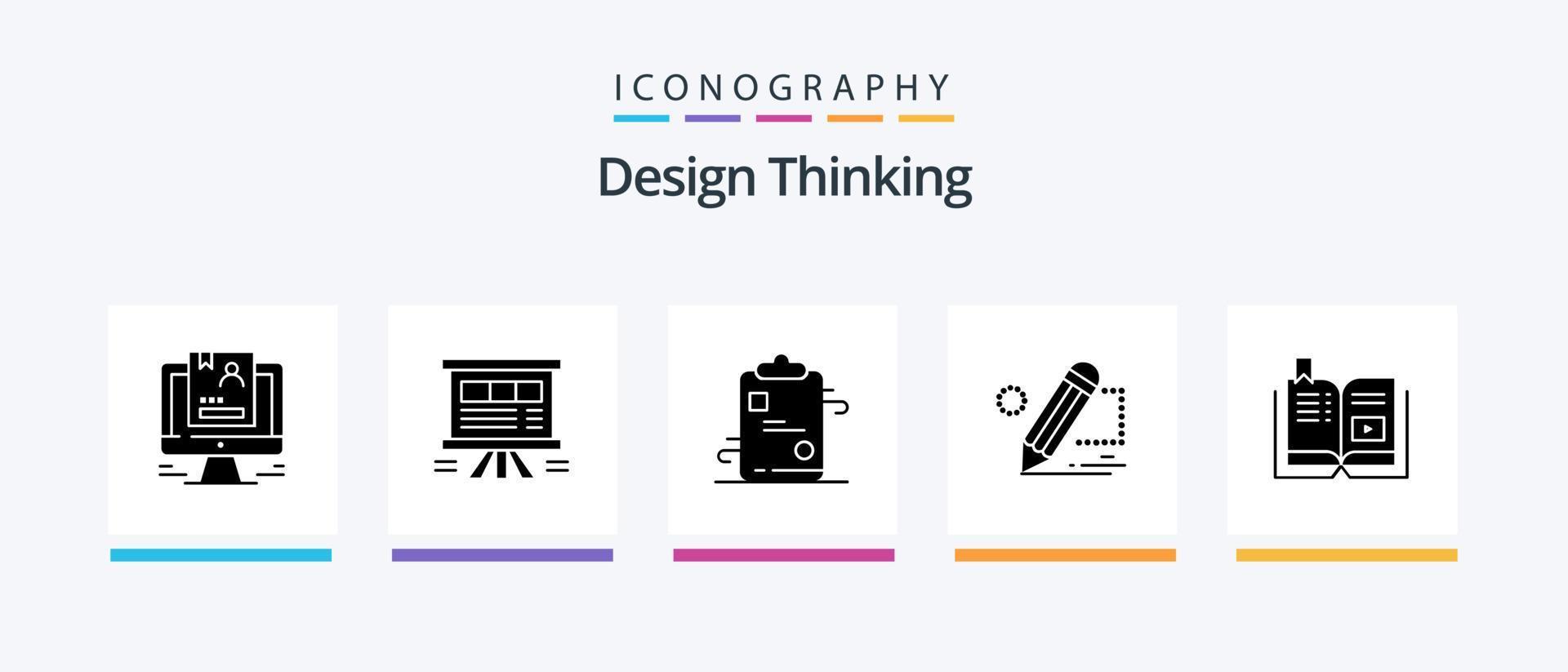 Design Thinking Glyph 5 Icon Pack Including painting. pencil. chart. paper. checklist. Creative Icons Design vector