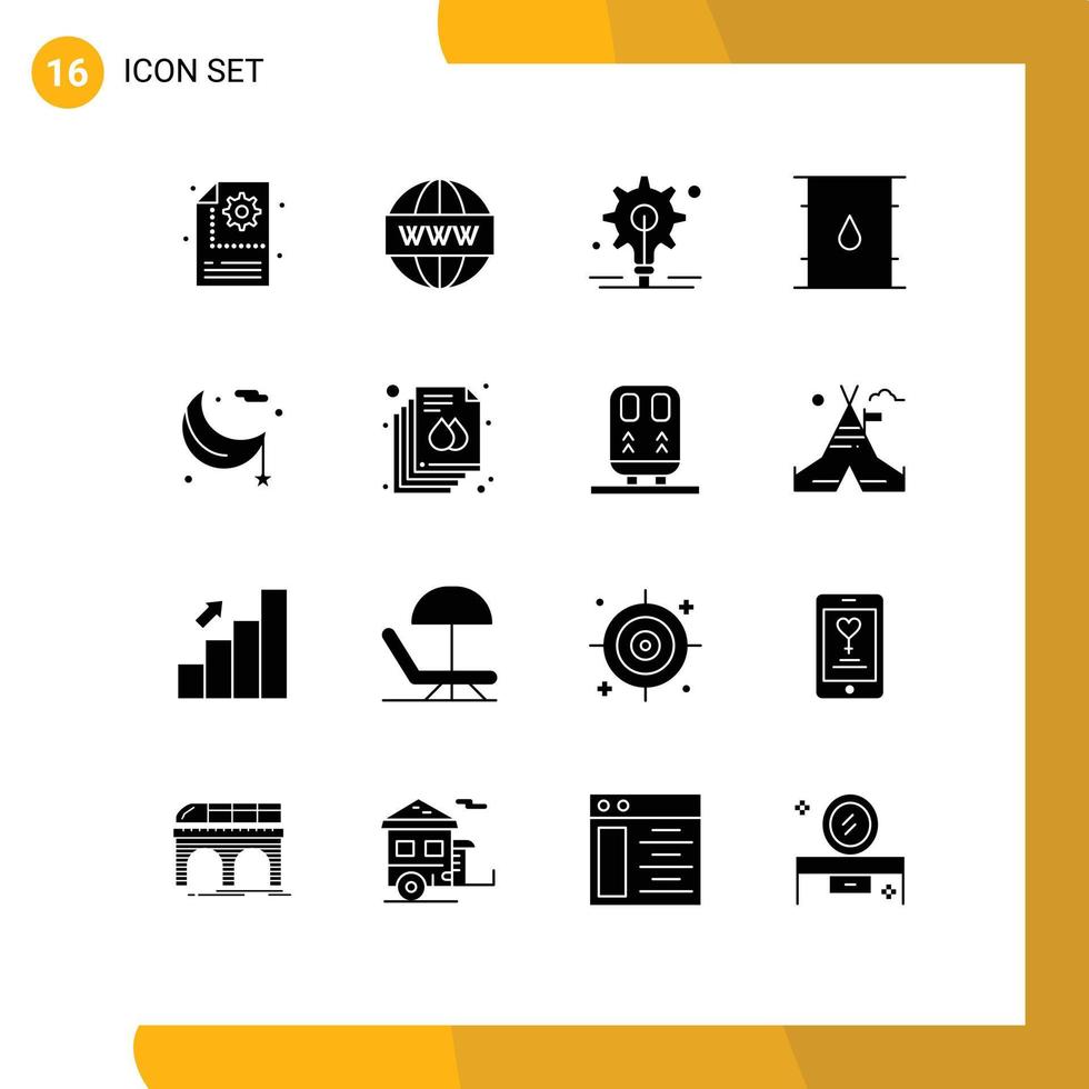 Pictogram Set of 16 Simple Solid Glyphs of moon delivery web cylinder can Editable Vector Design Elements