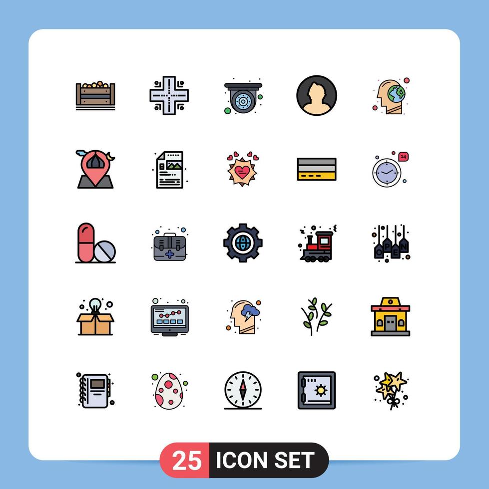 conjunto de 25 iconos de ui modernos símbolos signos para planeta tierra cctv cerebro redondo elementos de diseño vectorial editables vector