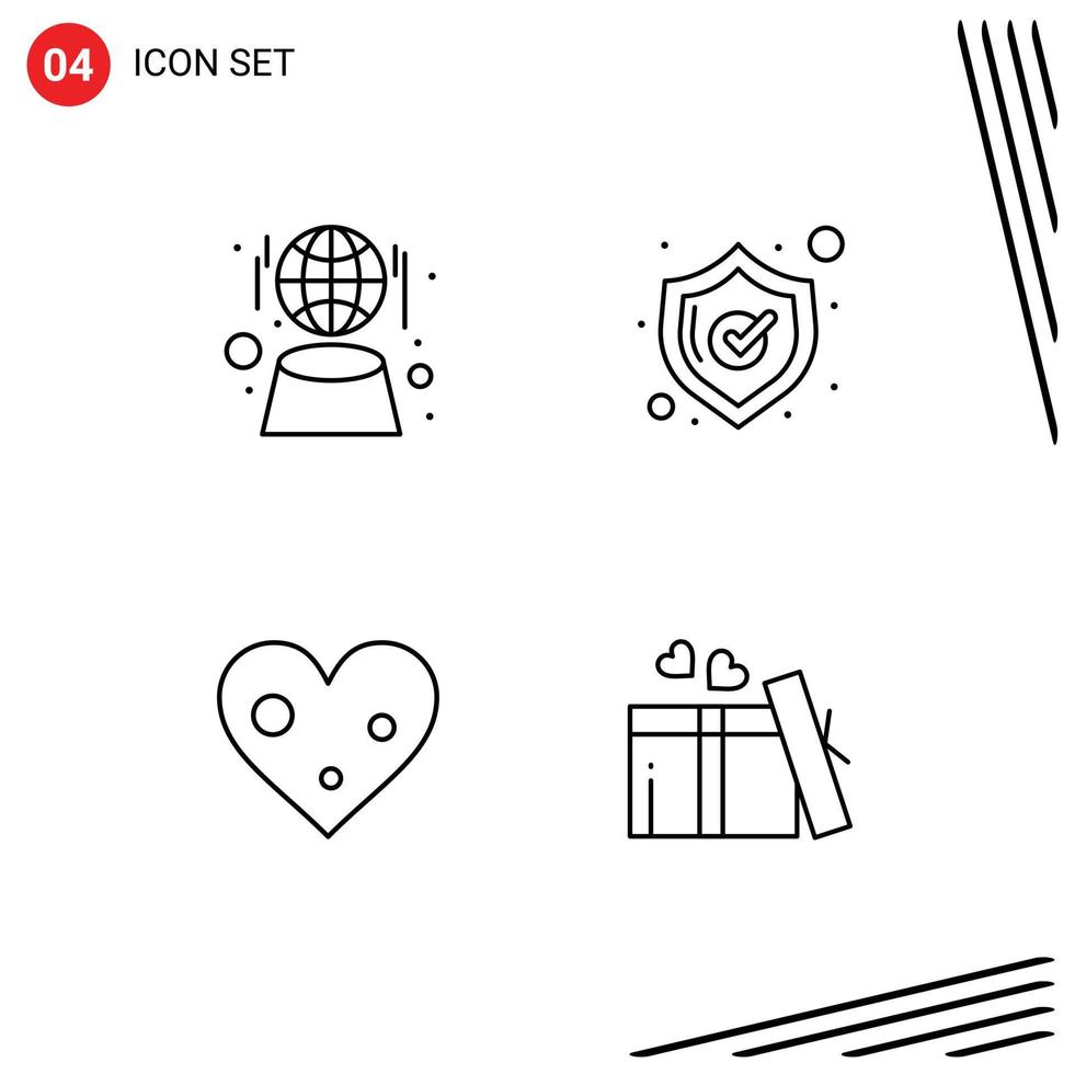 Set of 4 Modern UI Icons Symbols Signs for digital like network shopping gift Editable Vector Design Elements