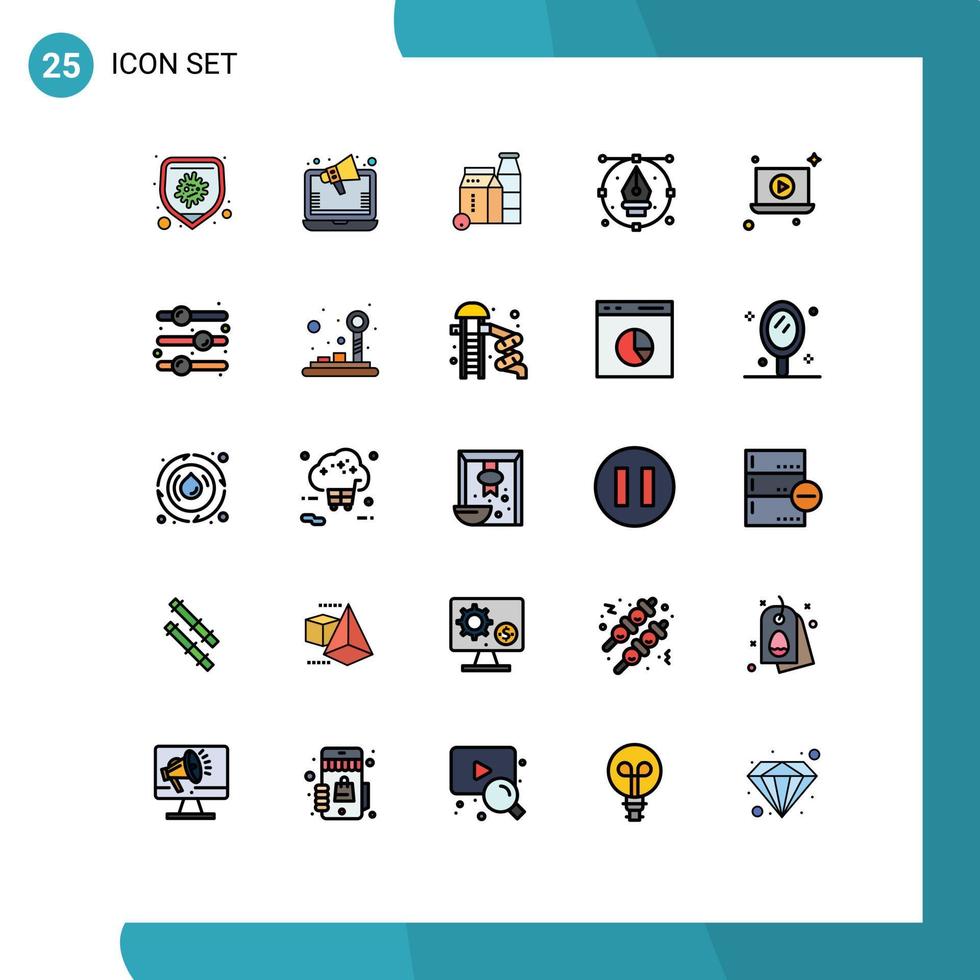 25 iconos creativos, signos y símbolos modernos de la pluma de la computadora portátil, dibujo de leche, arte, elementos de diseño vectorial editables vector