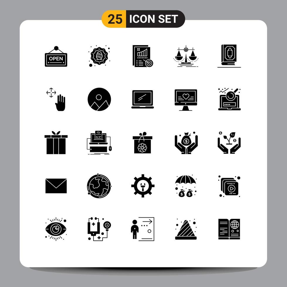25 Universal Solid Glyphs Set for Web and Mobile Applications quran law analytics justice balance Editable Vector Design Elements