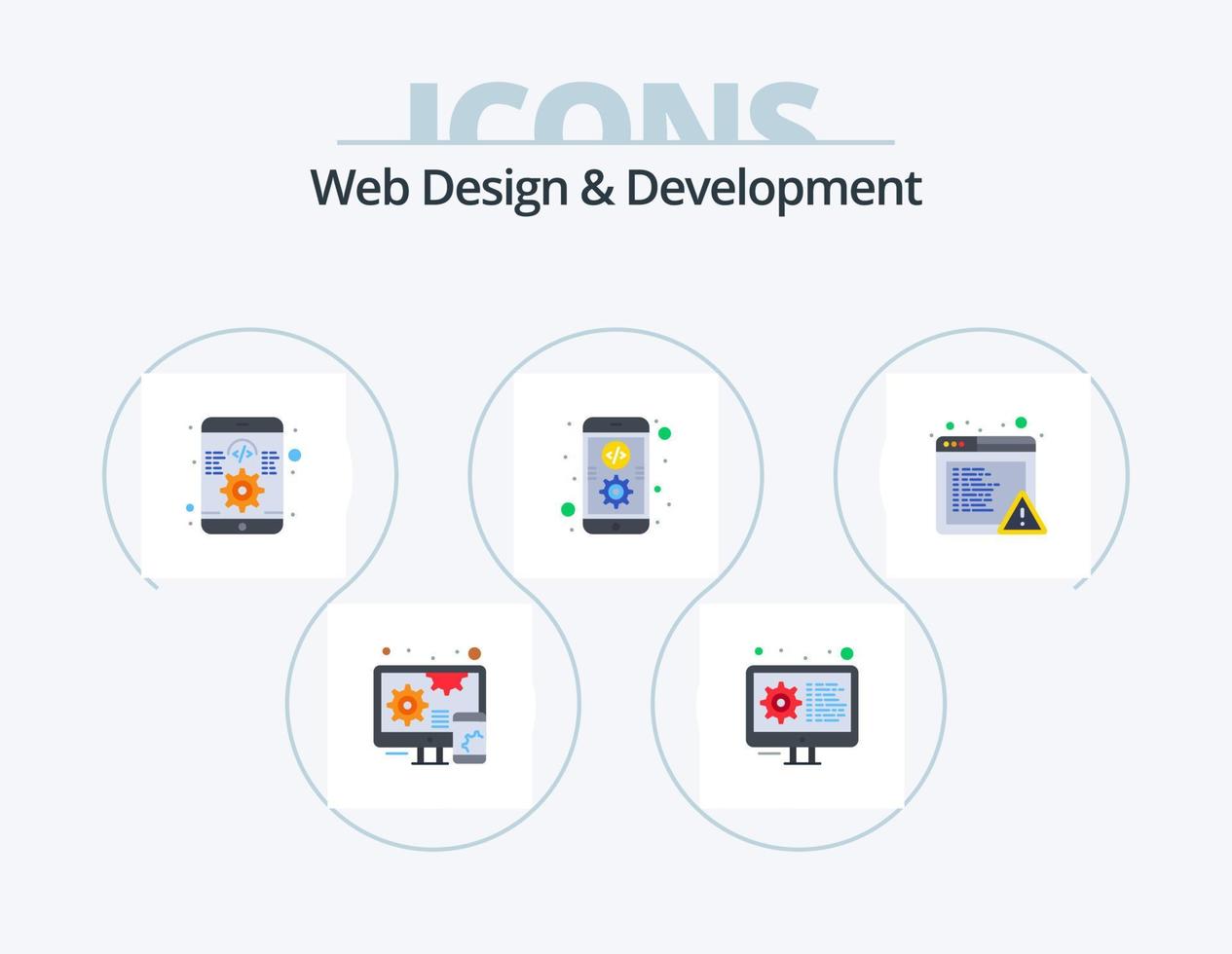 Web Design And Development Flat Icon Pack 5 Icon Design. error. alert. development. mobile. coding vector