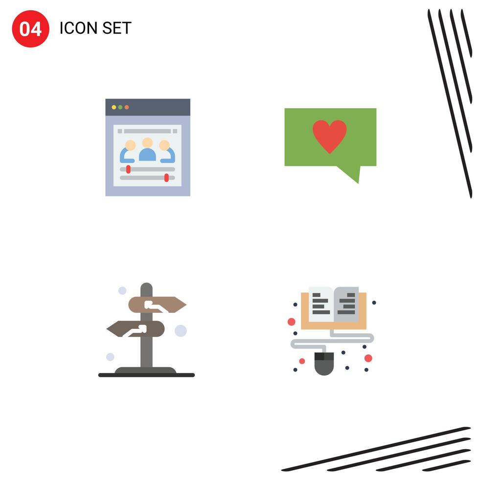 Pictogram Set of 4 Simple Flat Icons of organization page sign web team message arrow Editable Vector Design Elements