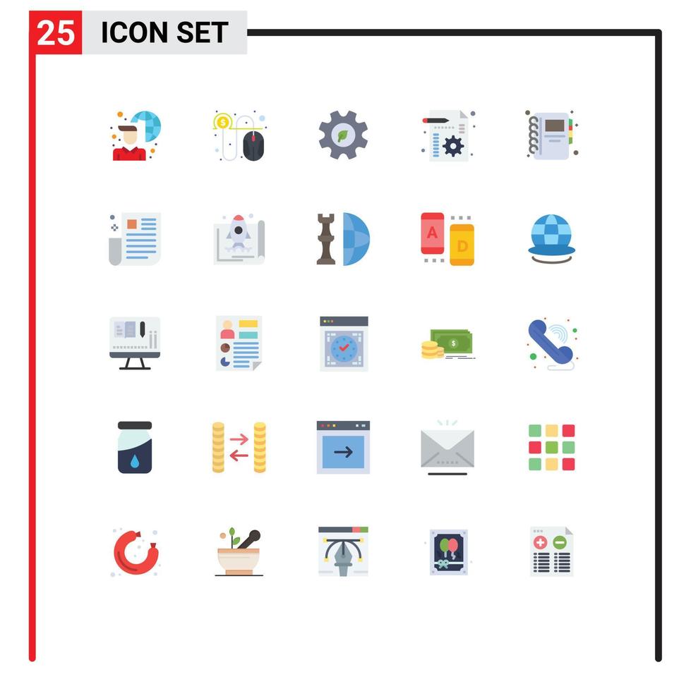 Set of 25 Commercial Flat Colors pack for notebook setting eco file business Editable Vector Design Elements
