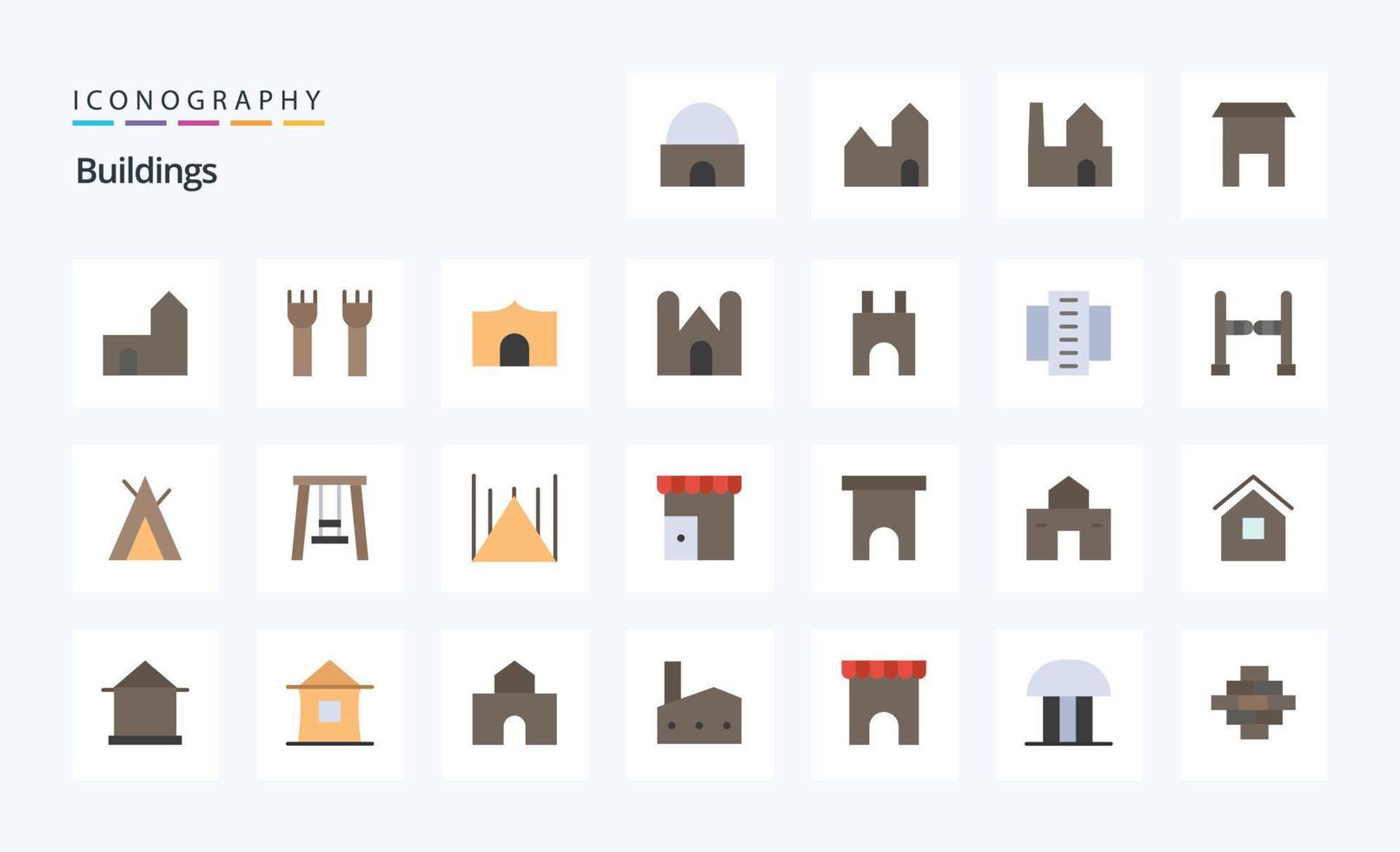 paquete de iconos de color plano de 25 edificios vector