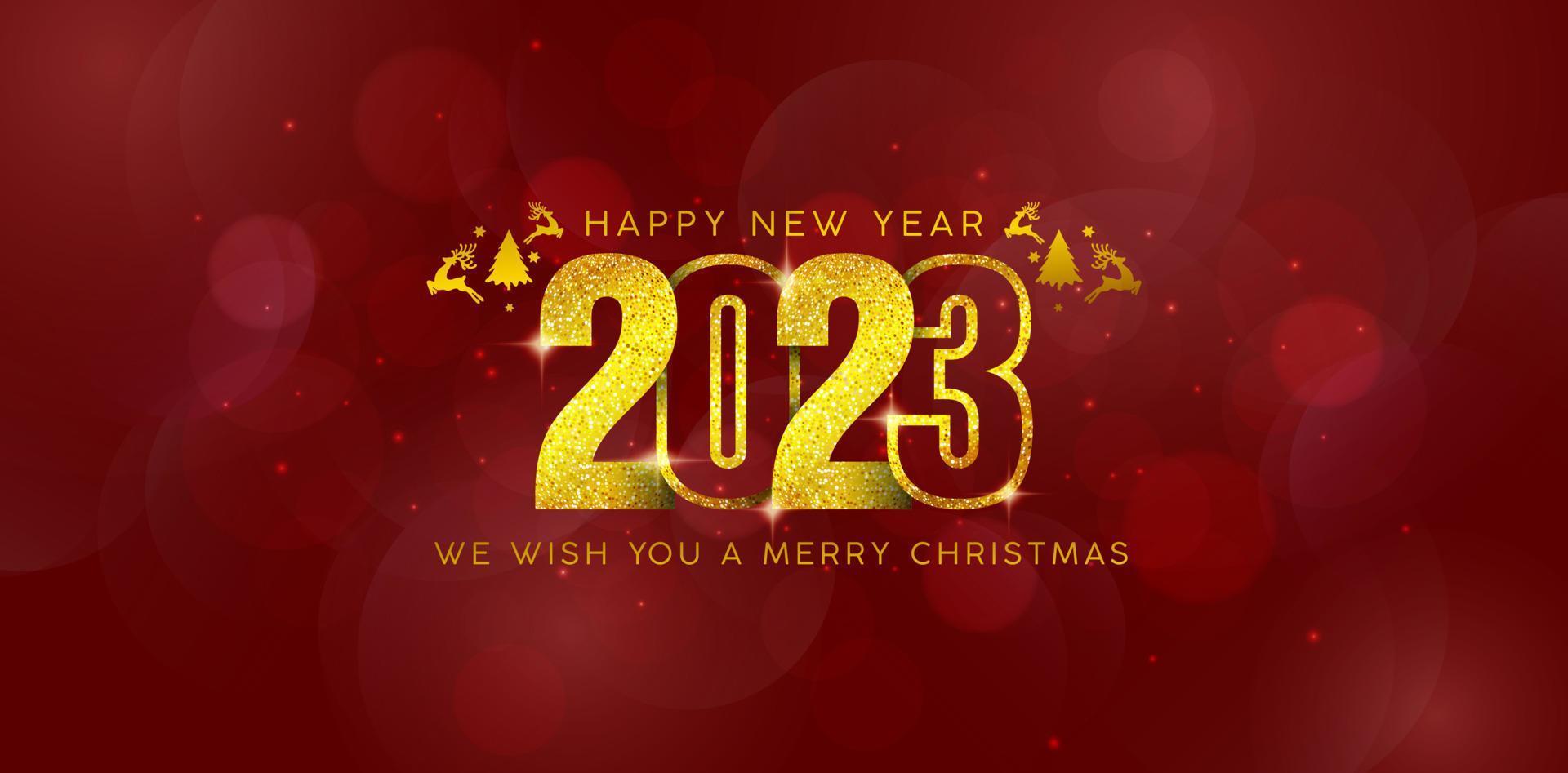 illustration of 2023 Happy New Year golden colors with red backgrounds for sign billboard, printable design , Advertising material, Layouts and print collages flyer celebration, holiday party elements vector