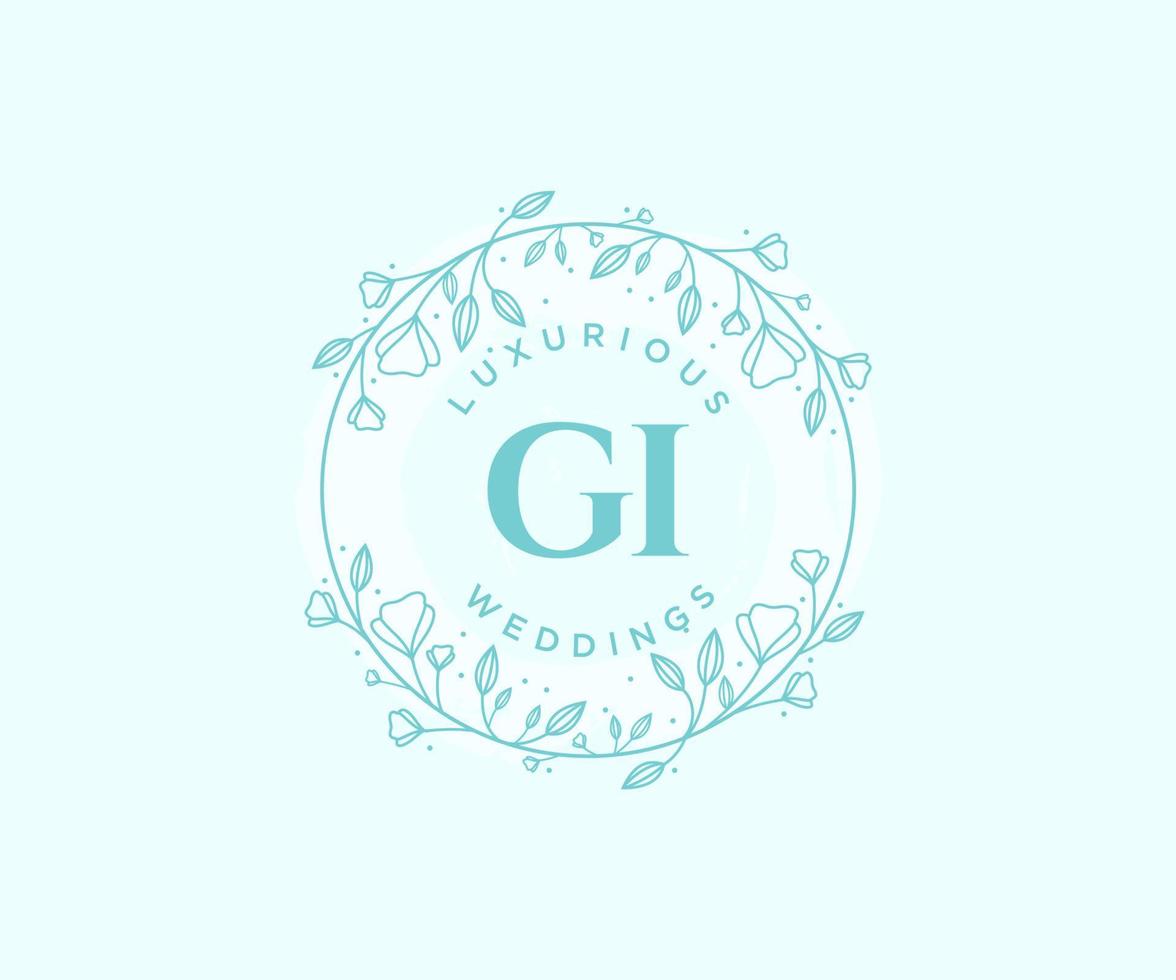 GI Initials letter Wedding monogram logos template, hand drawn modern minimalistic and floral templates for Invitation cards, Save the Date, elegant identity. vector