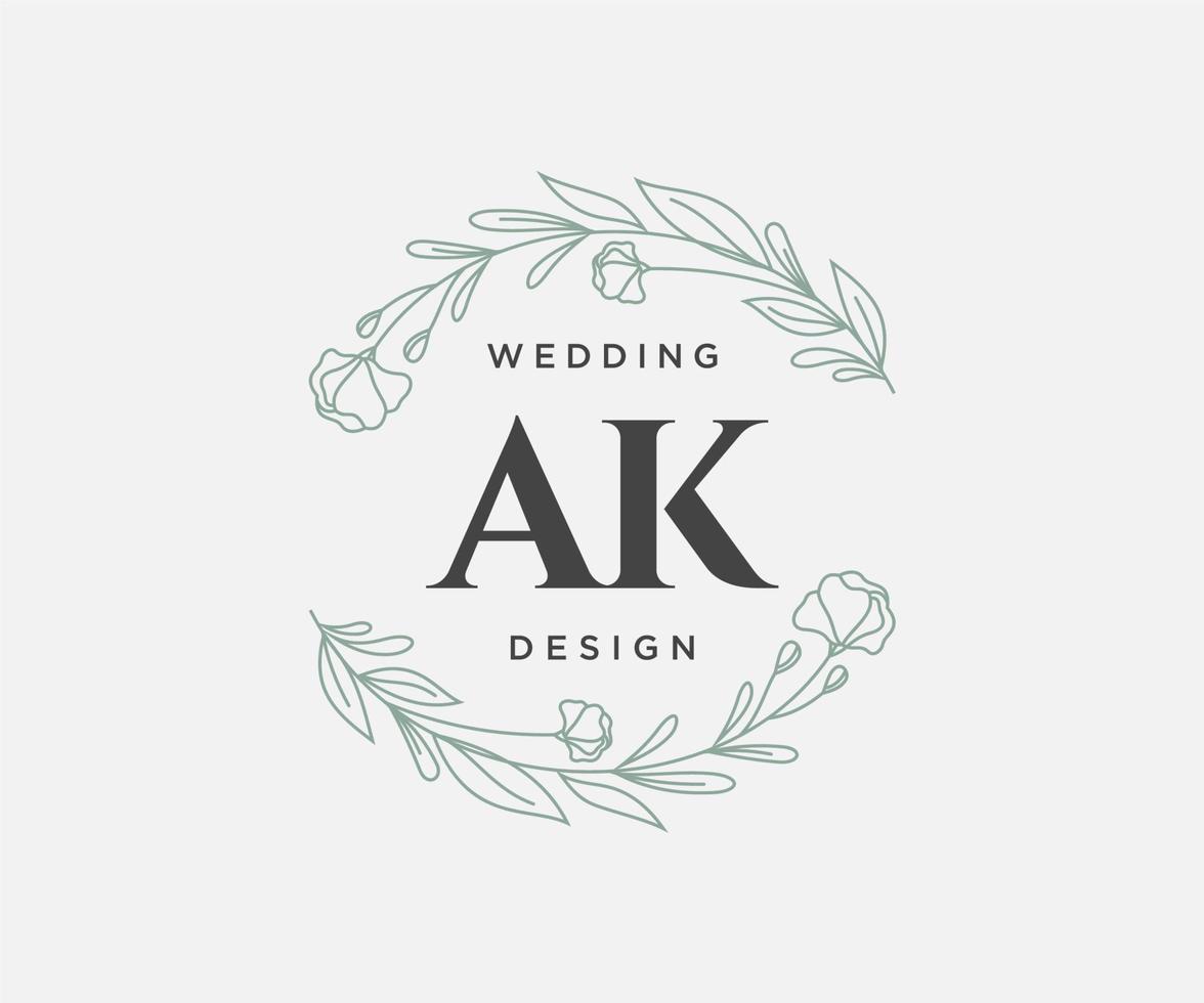 AK Initials letter Wedding monogram logos collection, hand drawn modern minimalistic and floral templates for Invitation cards, Save the Date, elegant identity for restaurant, boutique, cafe in vector