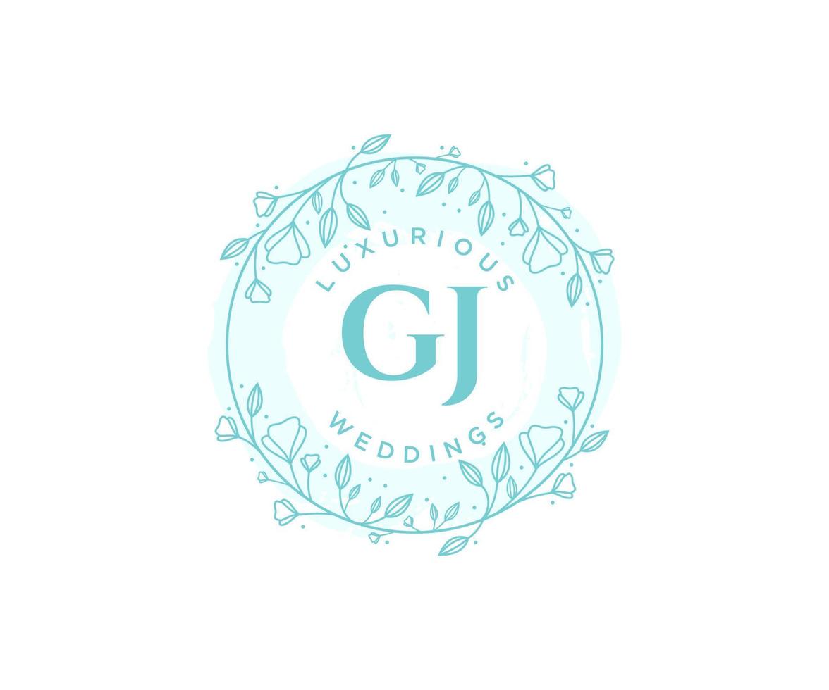 GJ letter Wedding monogram logos template, hand drawn modern minimalistic and floral templates for Invitation cards, Save the Date, elegant identity. vector